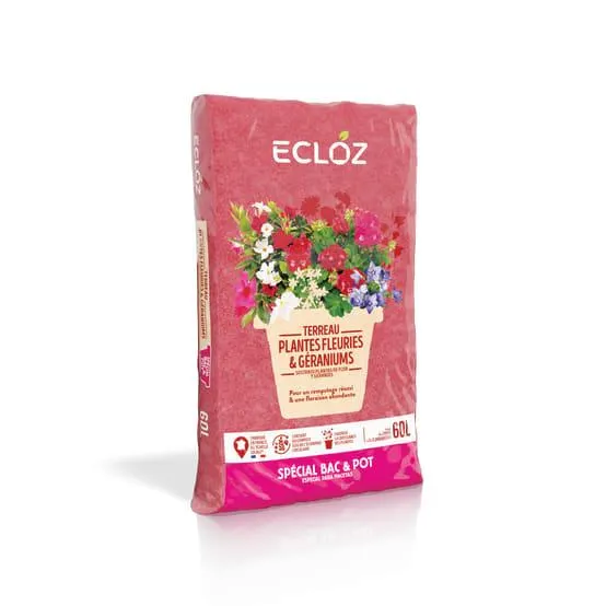 Terreau géraniums plantes fleuries contenant 60L - ECLOZ