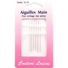 Lot de 6 aiguilles enfilage perles tailles 10-15