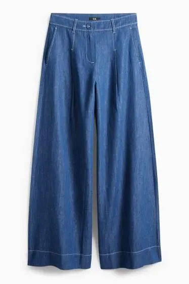 Cloth trousers - high waist - wide leg - denim look
