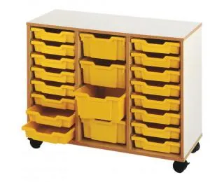 Meuble 3 colonnes - 20 bacs coulissants - Corps bleu - Bac jaune - 108x80 cm