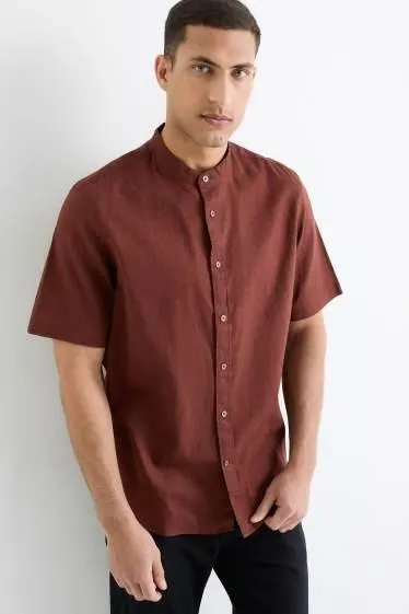 Shirt - regular fit - band collar - linen blend