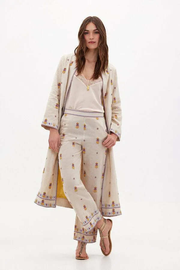 Priscila. Pantalón de algodón bordado