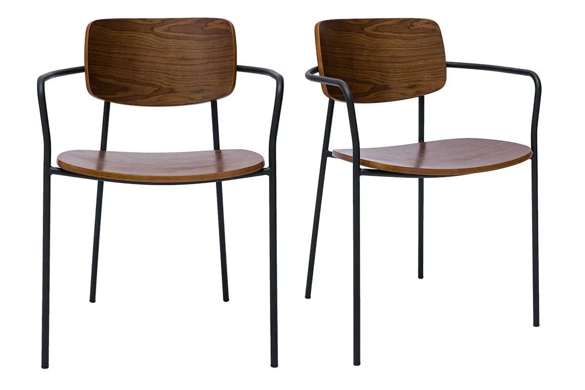 Chaises en bois foncé noyer et métal noir (lot de 2) SUSAN
