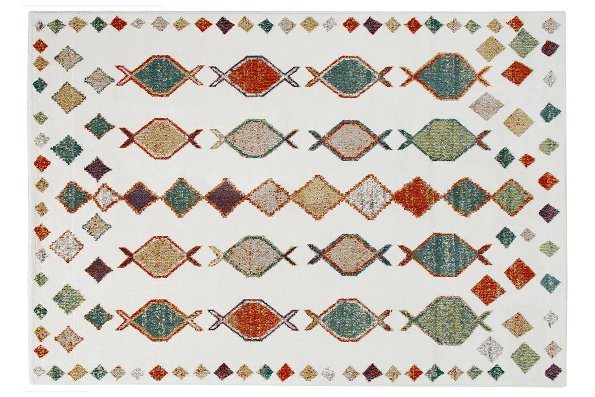 Tapis rectangulaire inspiration berbère beige à motifs multicolores 160 x 230 cm NAMI