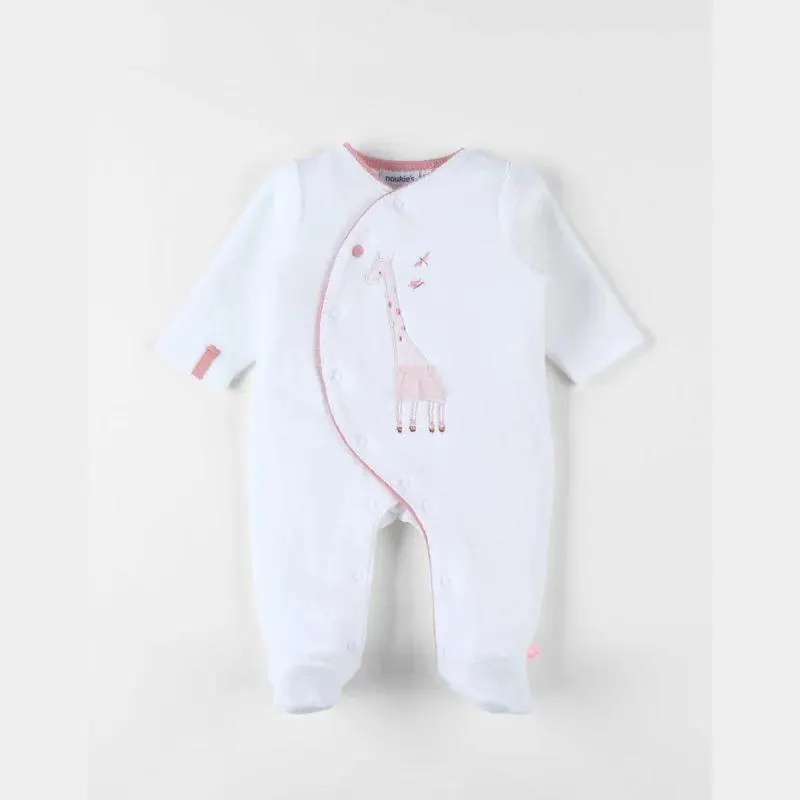Pyjama 1 pièce girafe en velours écru rose clair, Noukie's
