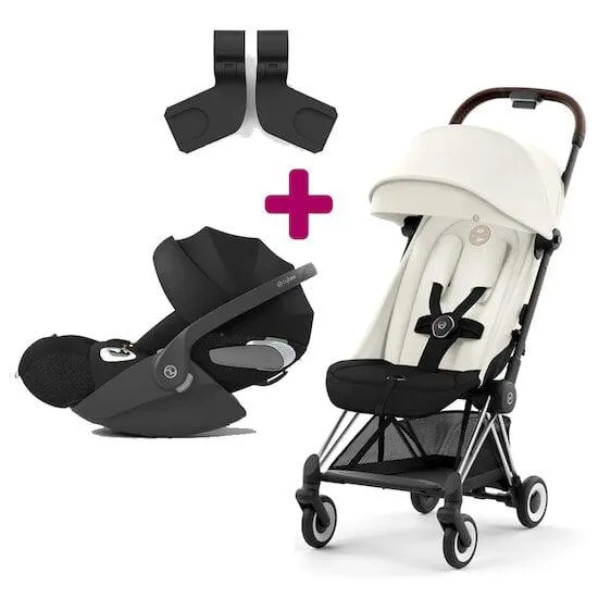 Pack Poussette Coya Off White + Coque Cloud T i-Size Sepia Black + adaptateurs coque de Cybex