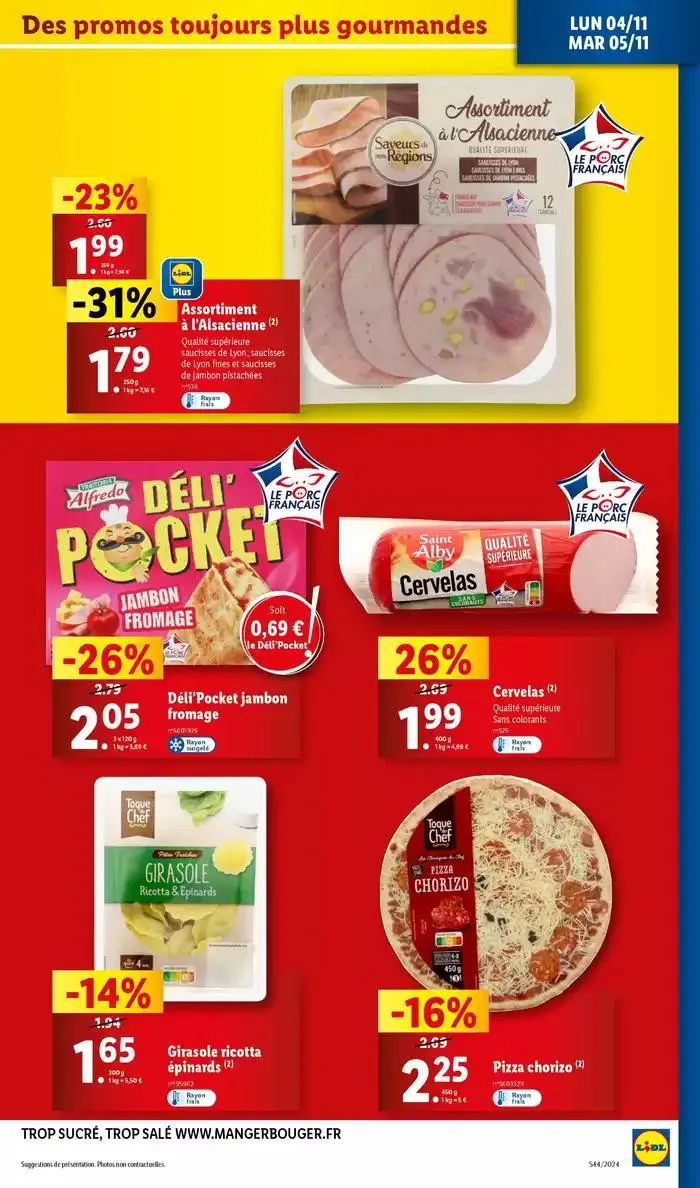 Bénéficiez de promotions sur une sélection de produits, incluant viande, fruit et fromage du 30 octobre au 5 novembre 2024 - Catalogue page 35