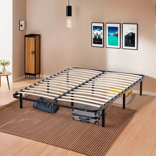OLYMPE LITERIE Sommier cadre à lattes 140x190 cm Somkit Noir avec pieds