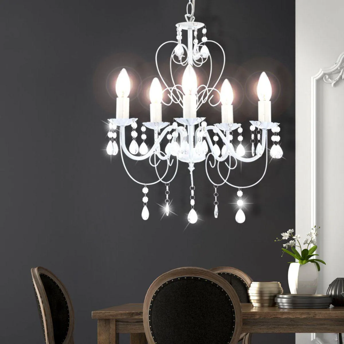 Lustre pampilles baroque PINJA en métal blanc