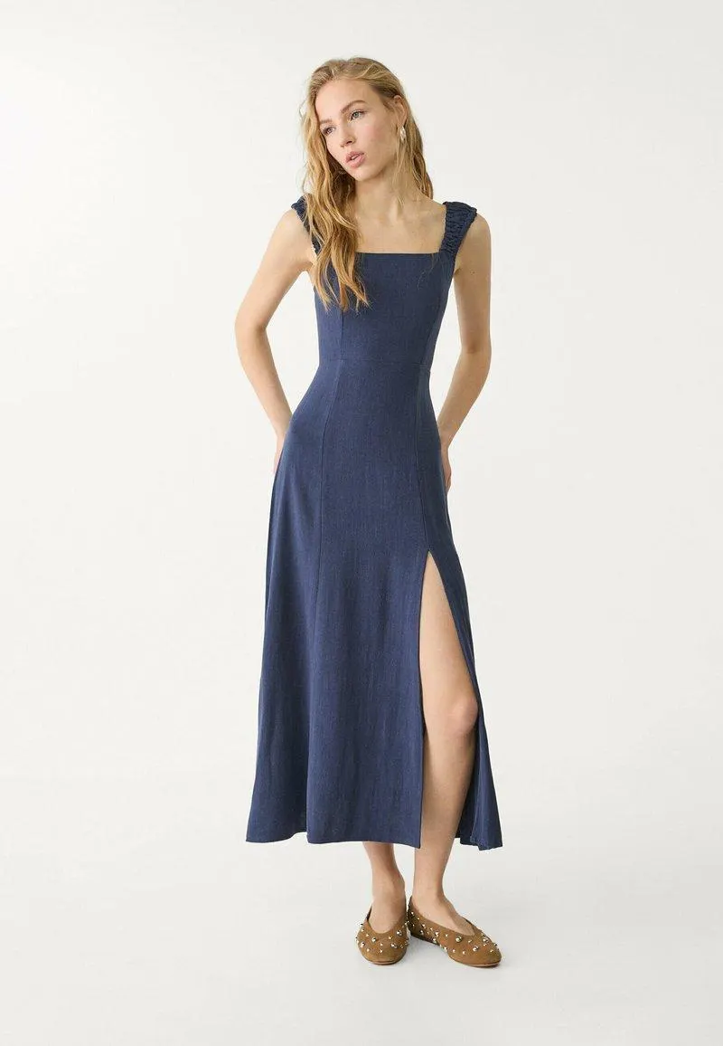 FLOWING MIDI WITH CROSSED BACK - Robe de jour - dark blue