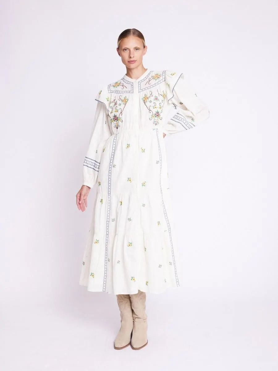 RAMENCITA | Robe longue à broderies blanche en coton