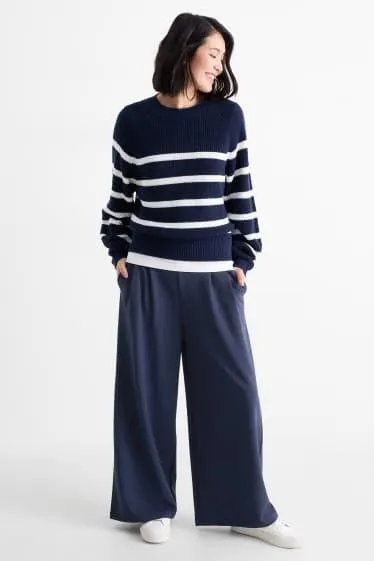 Basic jersey trousers - mid-rise waist - palazzo