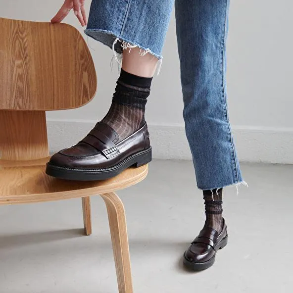 Mocassins en cuir glacé bordeaux