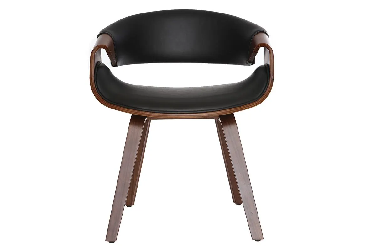 Fauteuil design noir et bois foncé noyer ARAMIS