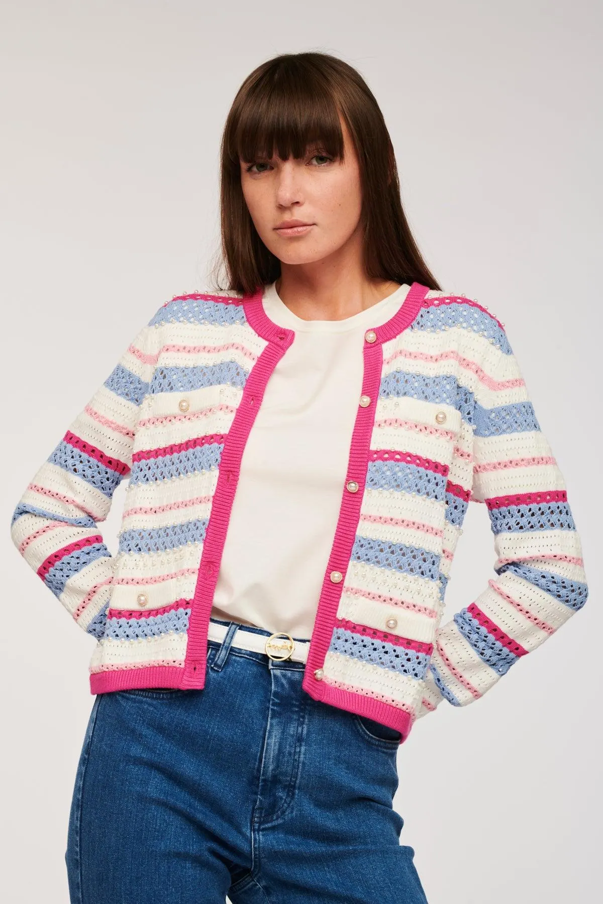 Cardigan à rayures multicolores
