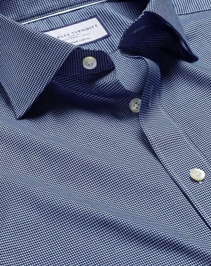 Semi-Cutaway Collar Egyptian Cotton Puppytooth Shirt - Royal Blue