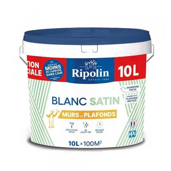Peinture murs et plafonds Ripolin blanc satin 10L