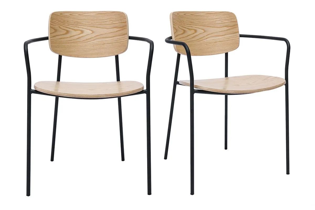 Chaises en bois clair chêne et métal noir (lot de 2) SUSAN
