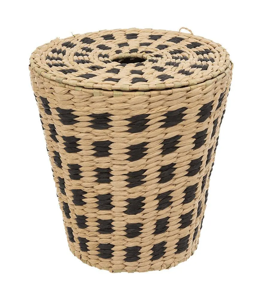 Poubelle de salle de bain avec couvercle tressé naturel et noir 7 L