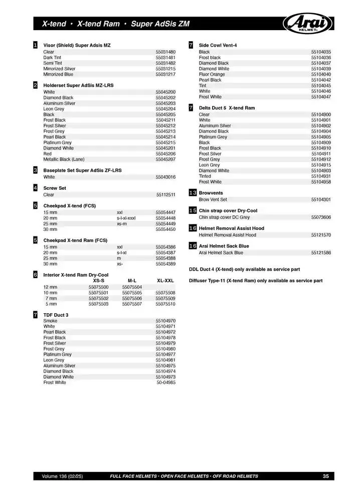 ARAI Parts Book 2025 du 21 février au 31 décembre 2025 - Catalogue page 35