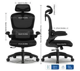 Fauteuil de Bureau, Accoudoirs Pliable, Inclinable, Soutien Lombaire Ergonomique