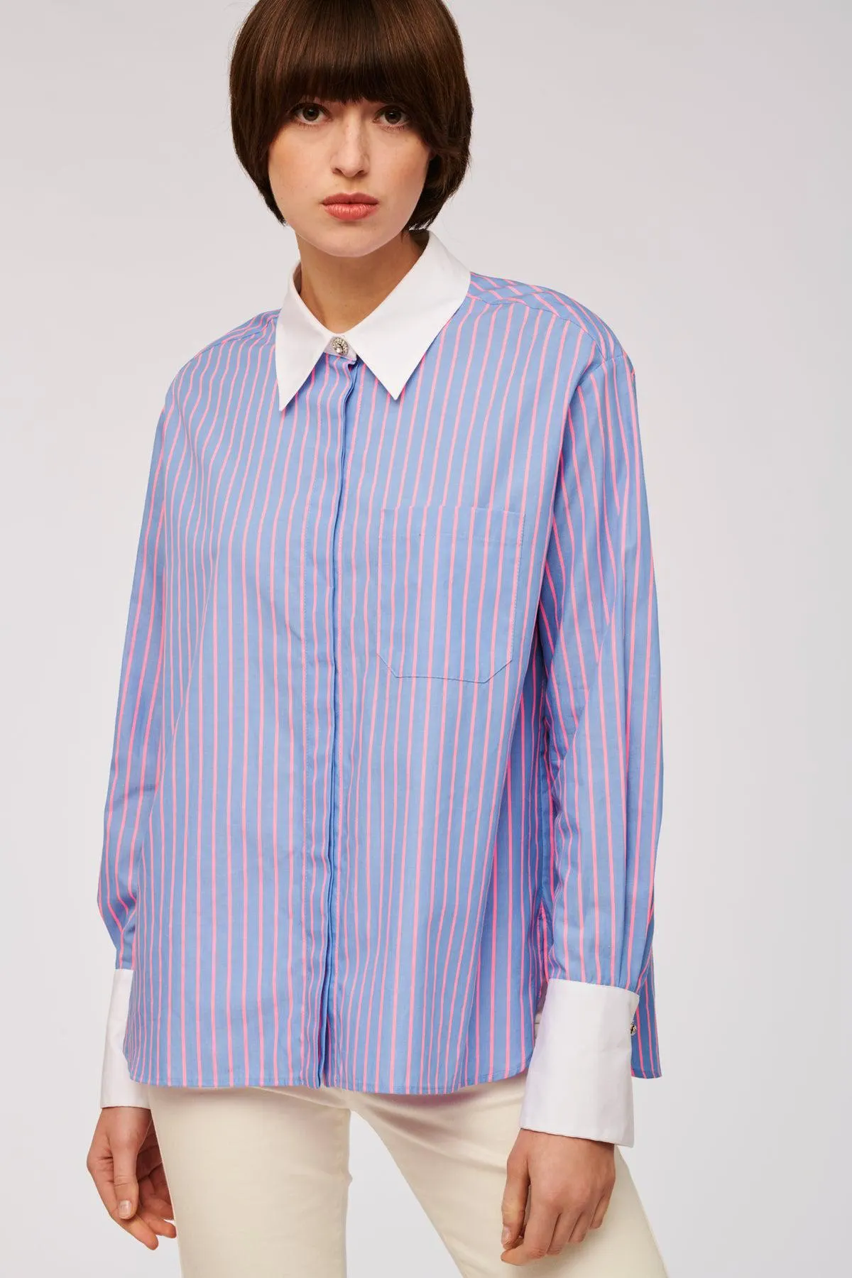 Chemise à rayures en popeline