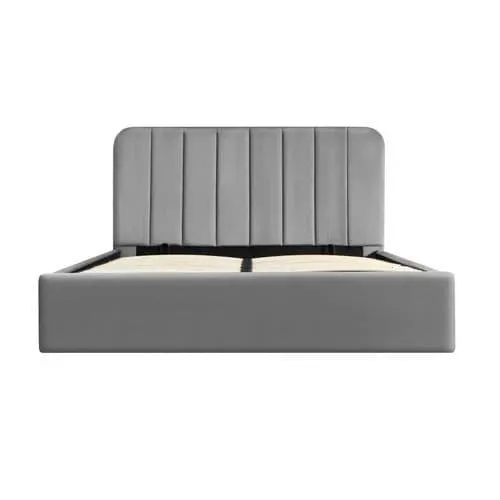 Lit coffre avec sommier relevable 140x190 cm ANNA en tissu gris