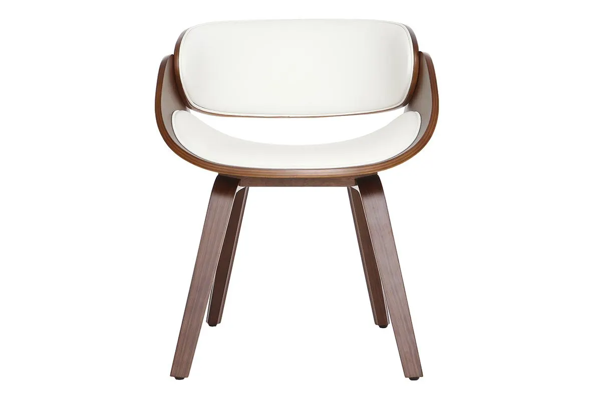 Chaise design blanc et bois foncé noyer BENT
