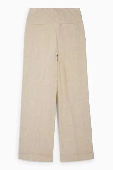 Business trousers - high-rise waist - wide leg - linen blend
