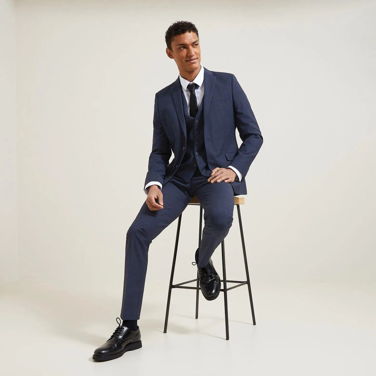 Costume 3 pièces slim à carreaux - Bleu foncé