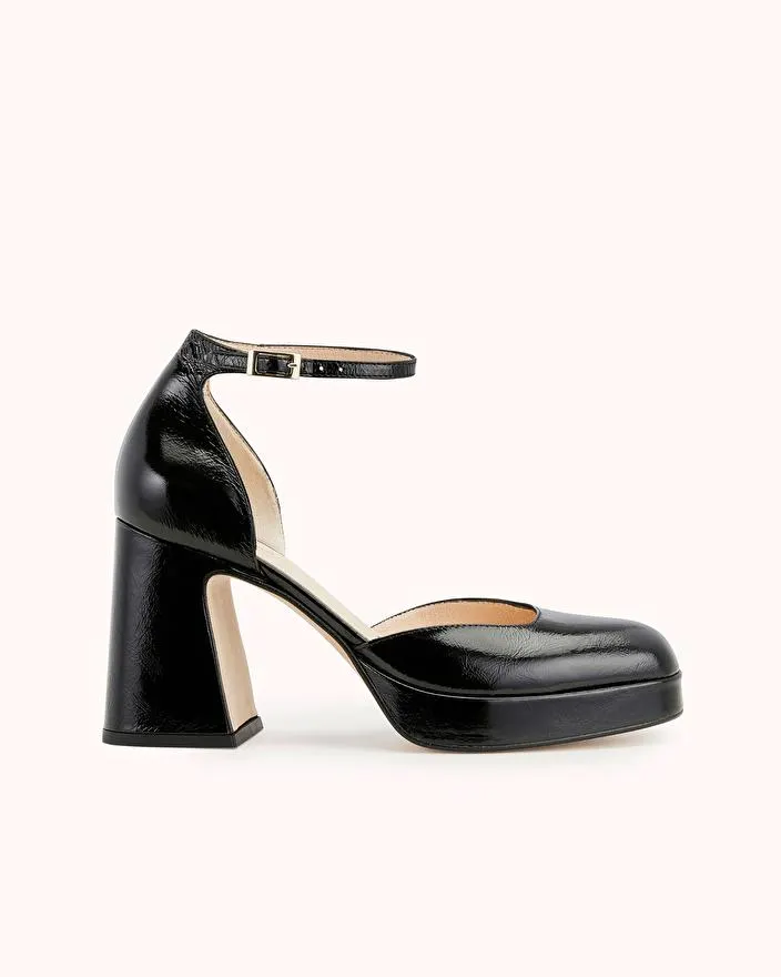 BABIES A TALON NELLA En cuir vernis craquelé noir