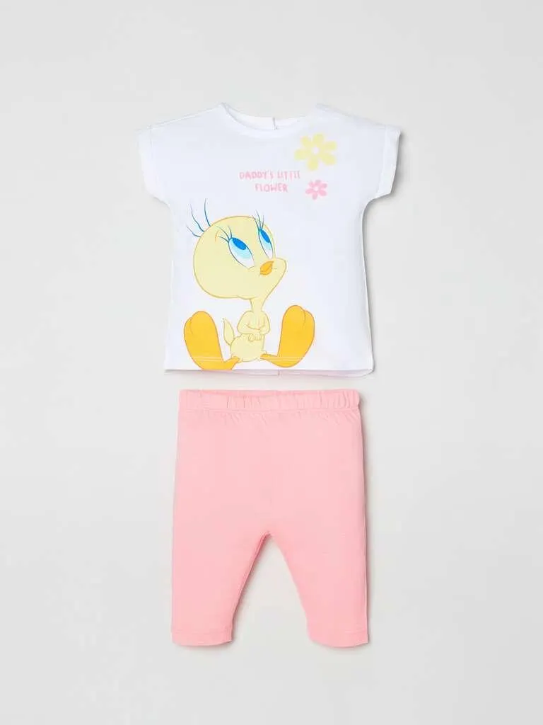 Cotton jogging set with Tweetie Pie print Blanc/rose