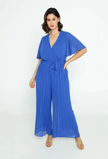 Combinaison unie et plissée avec col en cache-cœur et voile