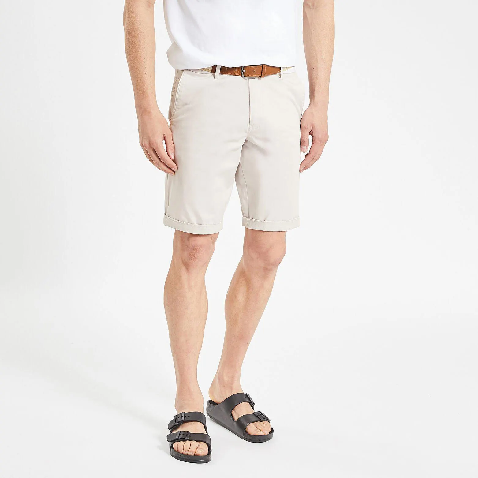 Bermuda chino uni avec ceinture - Beige