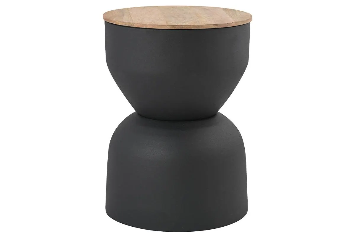 Table d'appoint ronde design avec rangement en métal gris anthracite et bois manguier massif D30 cm YOYO