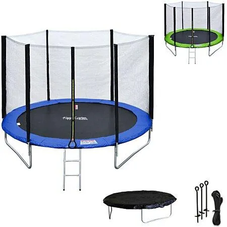 Pack Premium Trampoline 245cm réversible bleu / vert CANBERRA + filet, échelle, bâche et kit d'ancrage