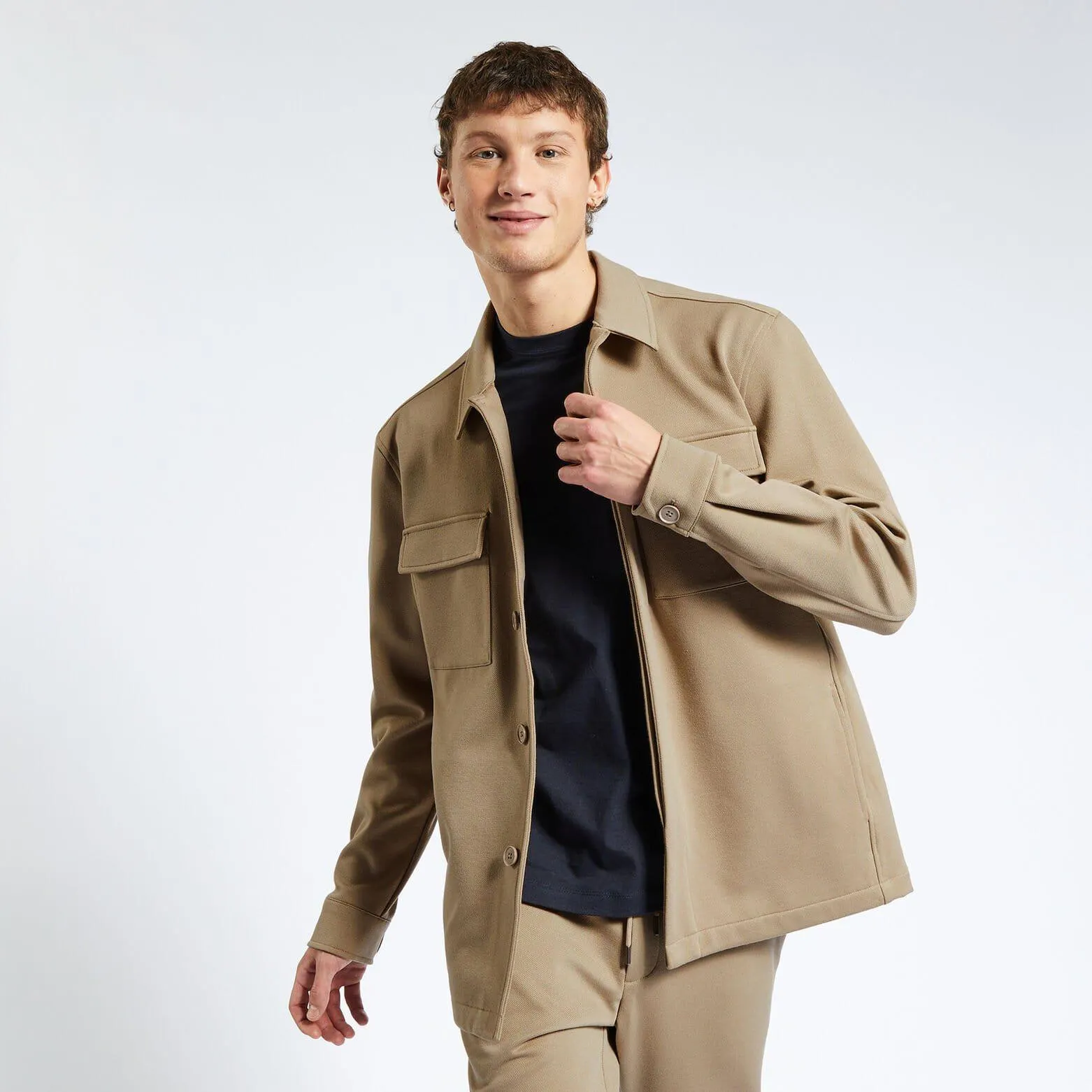 Surchemise regular unie en polyester recyclé - Beige