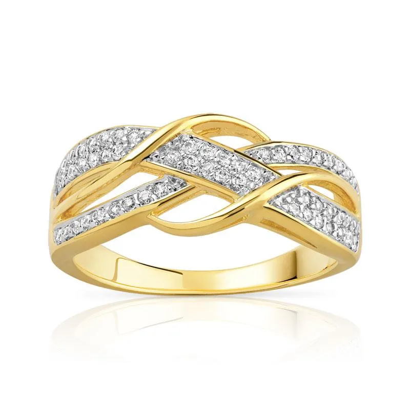 Bague plaqué or entrelacée 2 tons zirconias