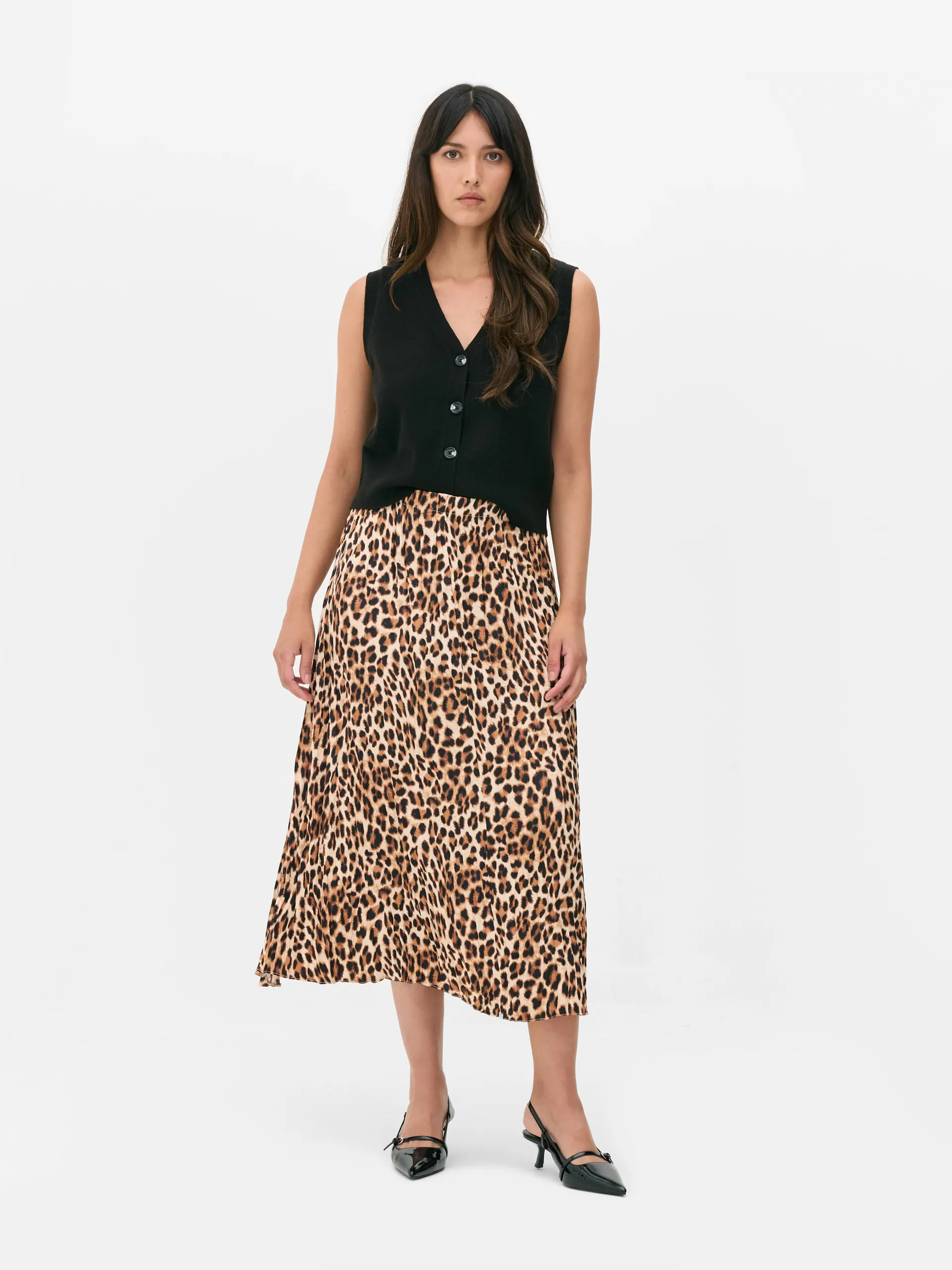 Pleated Satin Midi Skirt
