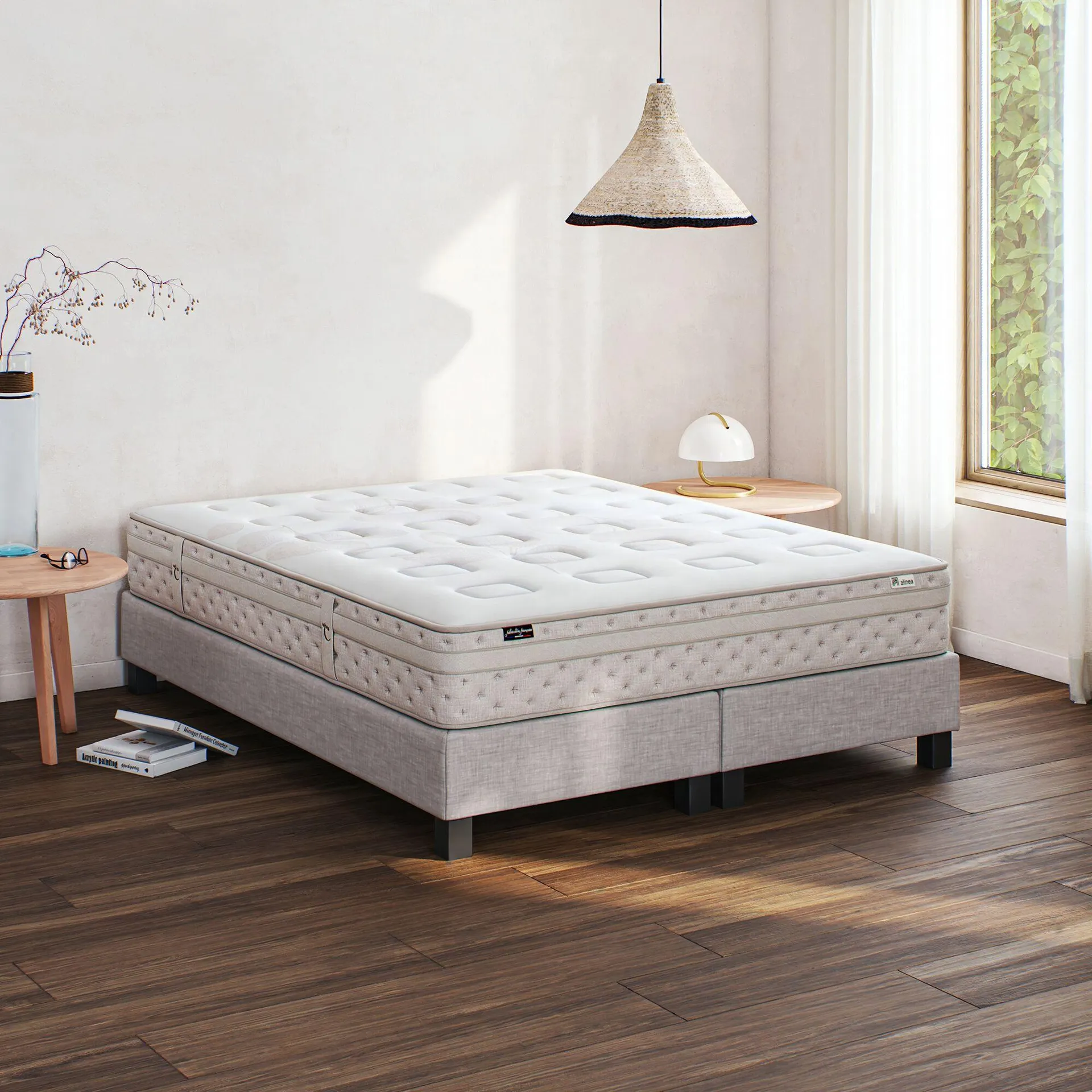 Sommier tapissier ferme alinea 180x200cm - gris granite