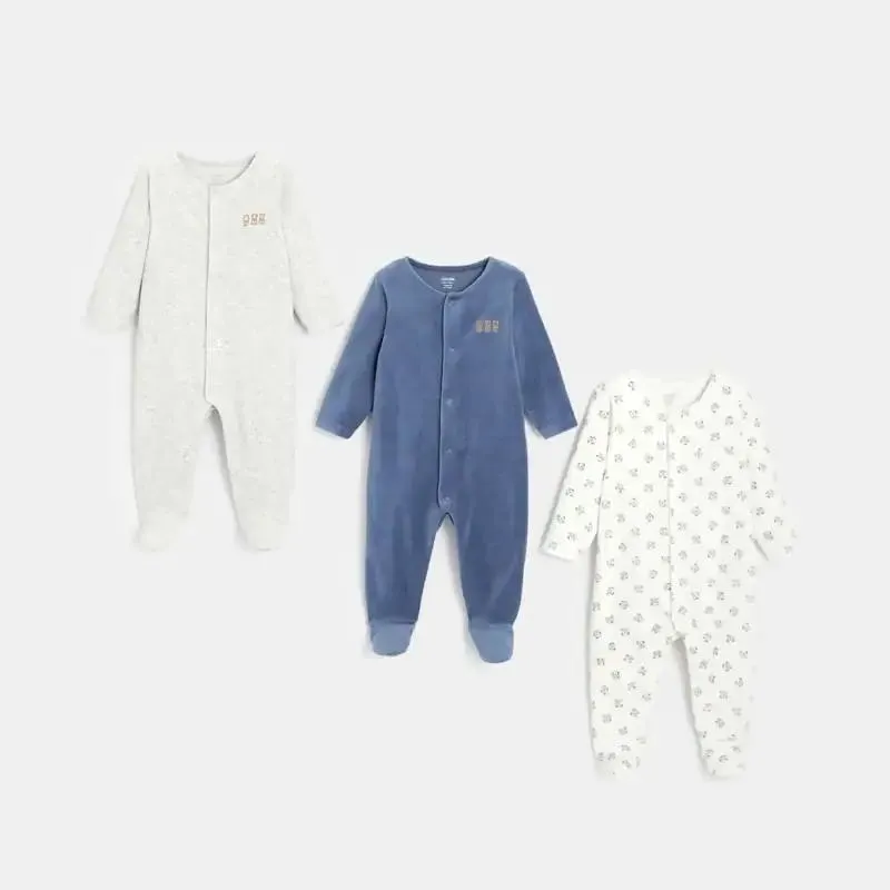 Dors-bien velours (lot de 3) bleu naissance