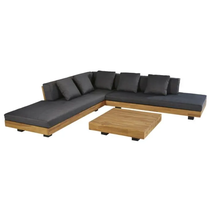 Salón de jardín de 4/6 plazas en madera de acacia y tejido reciclado color gris antracita