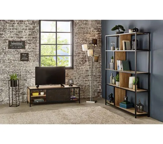 Meuble TV OSKAR imitation chêne/noir