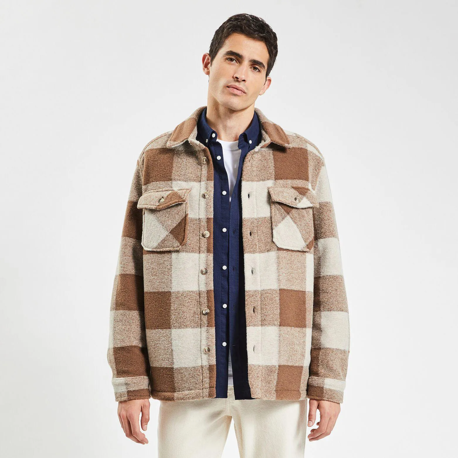 Surchemise carreaux fluffy polyester recyclé - Camel