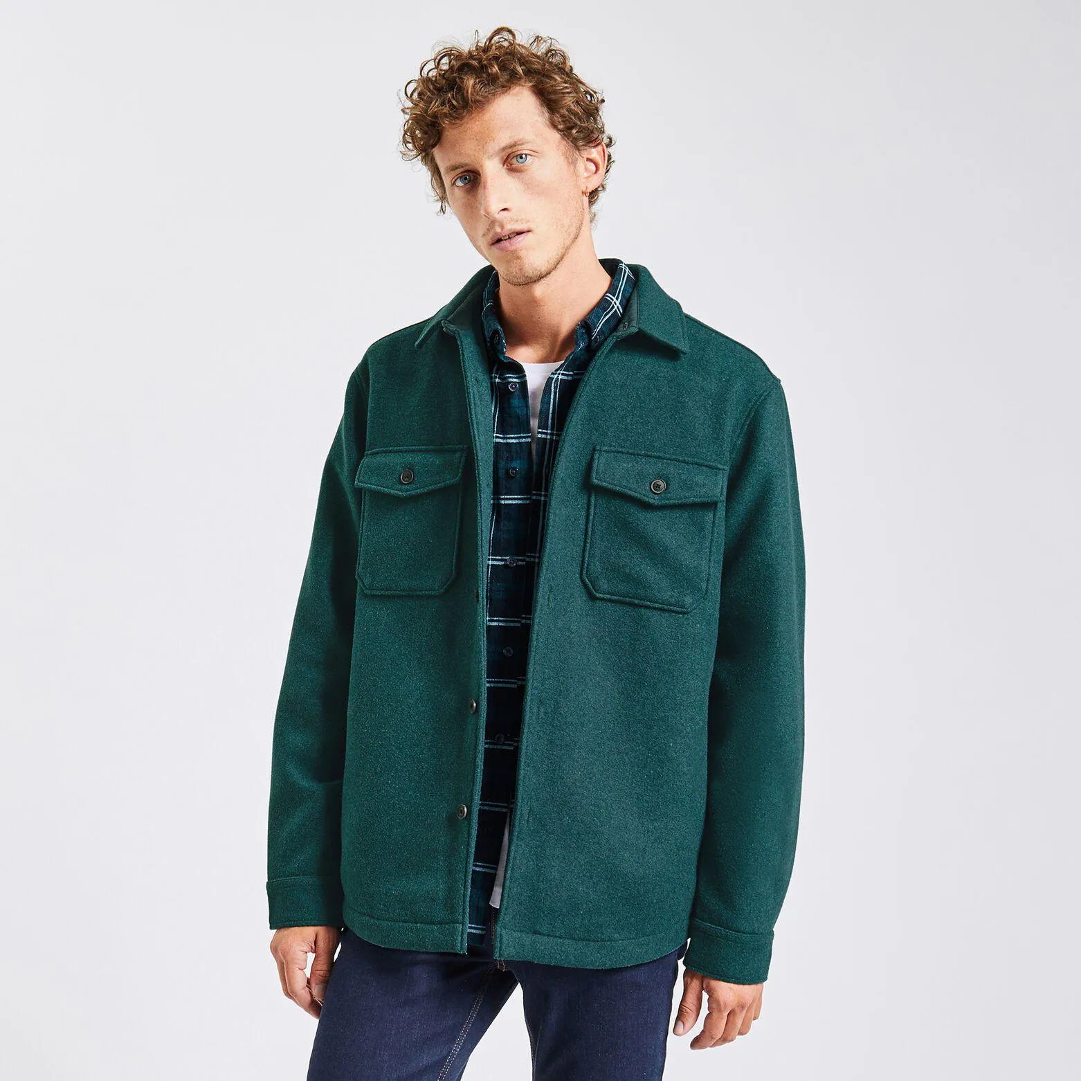 Surchemise regular unie laine polyester recyclé - Vert clair