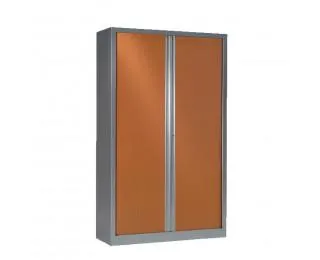 Armoire haute à rideaux monobloc L120 x H198 - PIERRE HENRY - Aluminium / Merisier