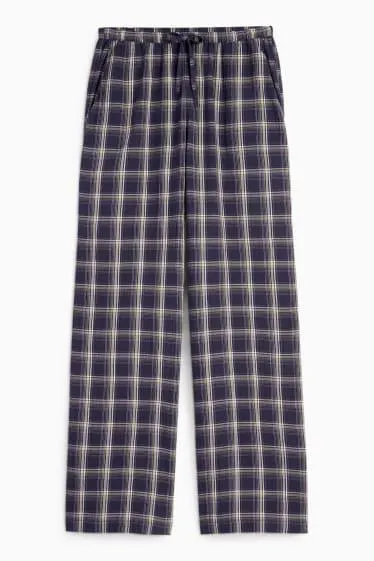 Cloth trousers - mid-rise waist - wide leg - check