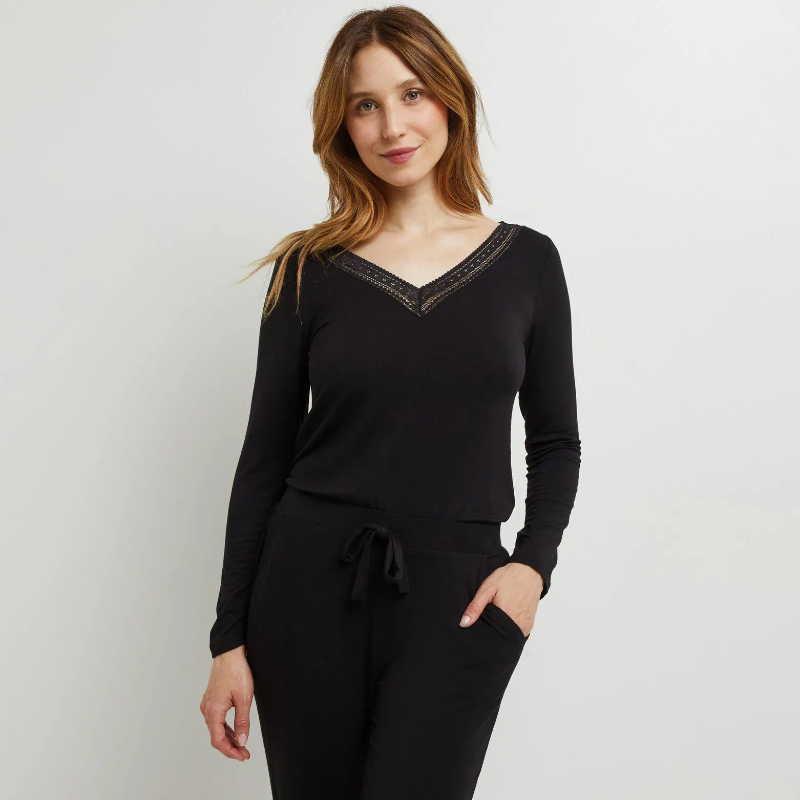 T-SHIRT MANCHES LONGUES VISCOSE NOIR