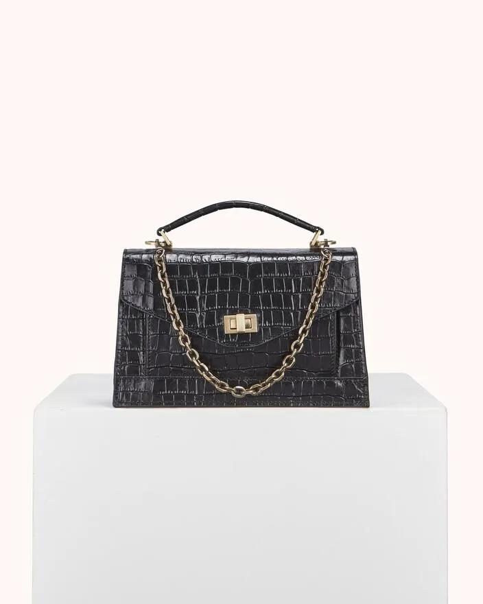 PETIT SAC ALANIA en cuir embossé croco noir