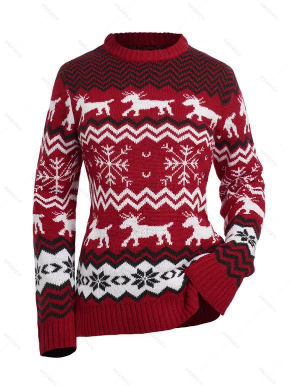 Pull Imprimé Renne de Noël et Flocon de Neige